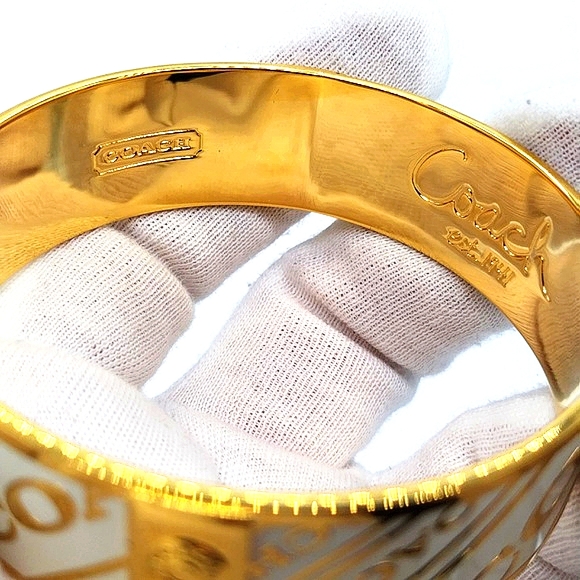 3/4" COACH Vintage Gold and White Logo Bangle Bracelet-Authentic - Picture 5 of 9